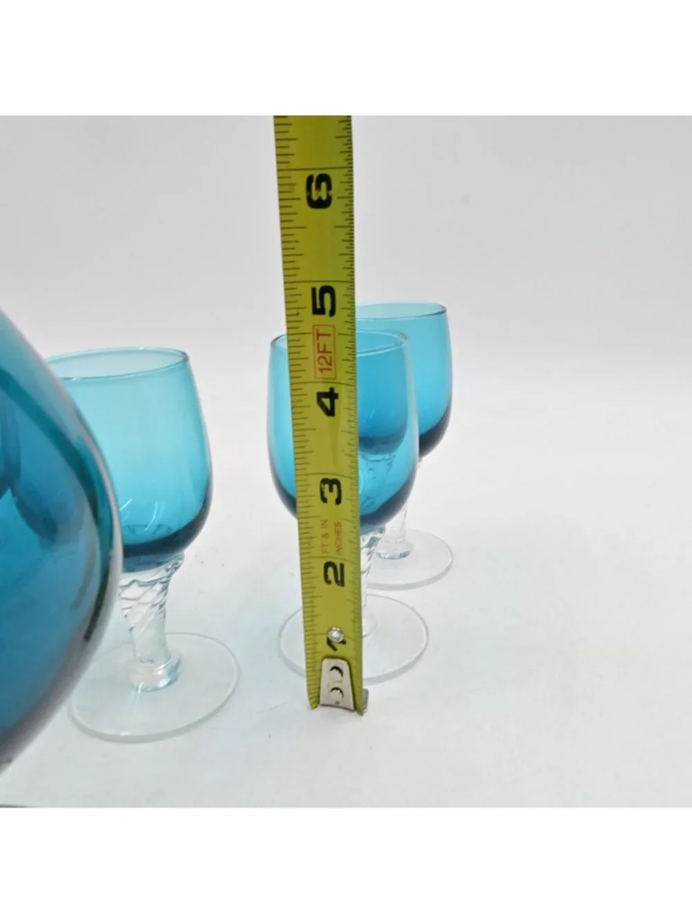 Empoli Italian Glass Decanter Pitcher Set 5 Swirl Stem Cordials